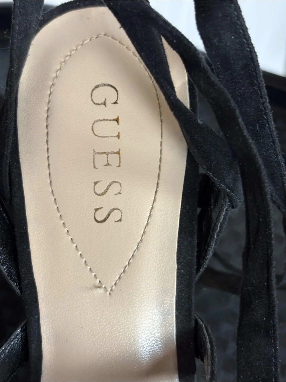GUESS Black Fabric Lace-Up Cork Platform Wedges - Picture 6 of 9